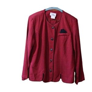 Lady Carol Vintage Red Collarless Blazer Jacket Union Made USA 12
